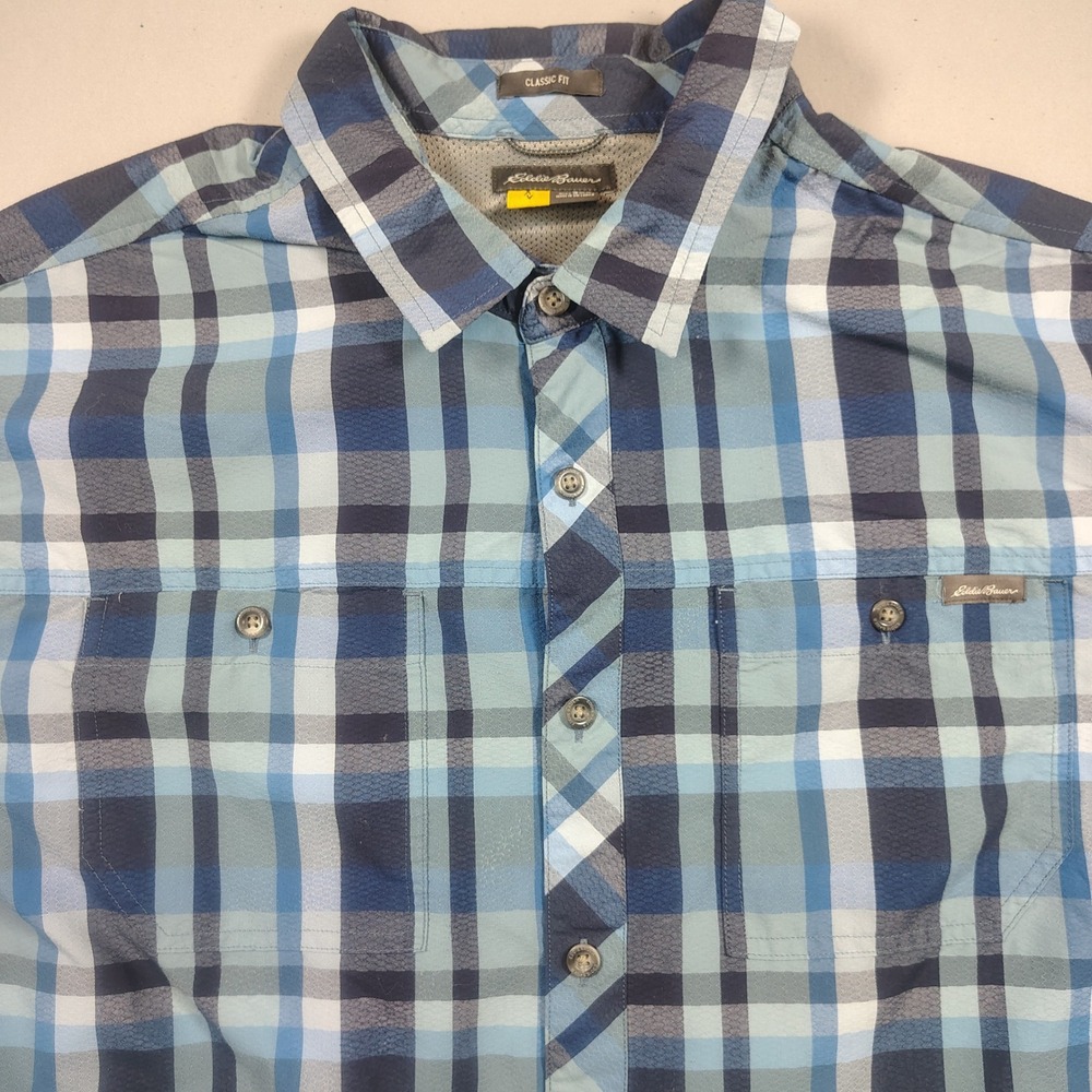 Eddie Bauer First Ascent Men 2XL Plaid Short Sleeve Button Down Nylon Blend
